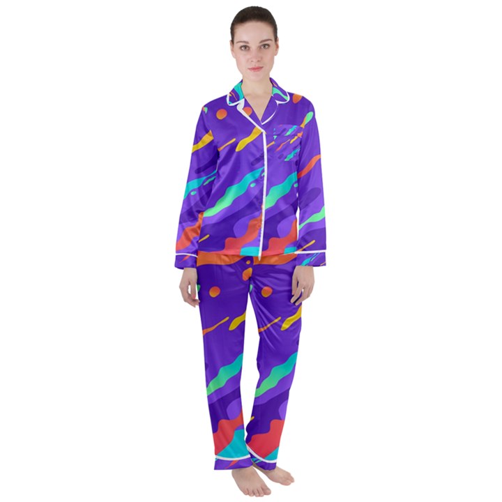 Multicolored-abstract-background Women s Long Sleeve Satin Pajamas Set	