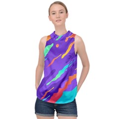 Multicolored-abstract-background High Neck Satin Top by pakminggu