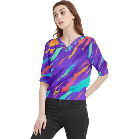 Multicolored-abstract-background Quarter Sleeve Blouse by pakminggu