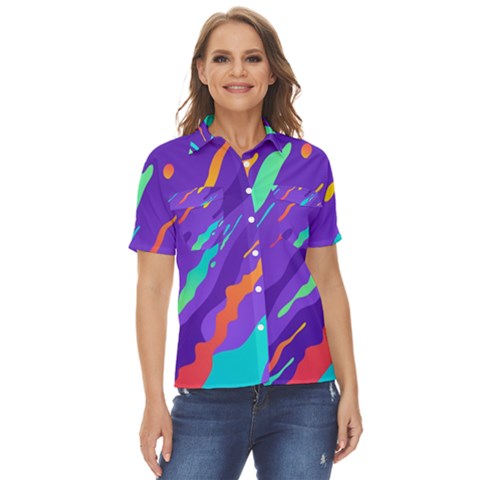 Multicolored-abstract-background Women s Short Sleeve Double Pocket Shirt by pakminggu