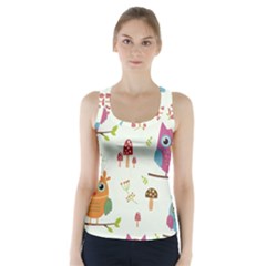 Forest-seamless-pattern-with-cute-owls Racer Back Sports Top by pakminggu