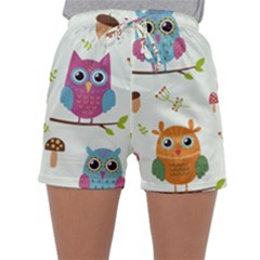 Forest-seamless-pattern-with-cute-owls Sleepwear Shorts by pakminggu