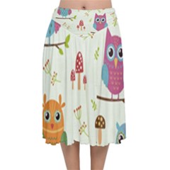 Forest-seamless-pattern-with-cute-owls Velvet Flared Midi Skirt by pakminggu