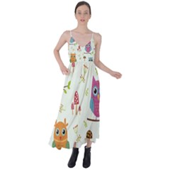 Forest-seamless-pattern-with-cute-owls Tie Back Maxi Dress by pakminggu