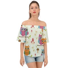 Forest-seamless-pattern-with-cute-owls Off Shoulder Short Sleeve Top by pakminggu