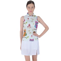 Forest-seamless-pattern-with-cute-owls Women s Sleeveless Polo Tee