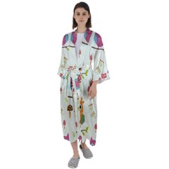 Forest-seamless-pattern-with-cute-owls Maxi Satin Kimono by pakminggu