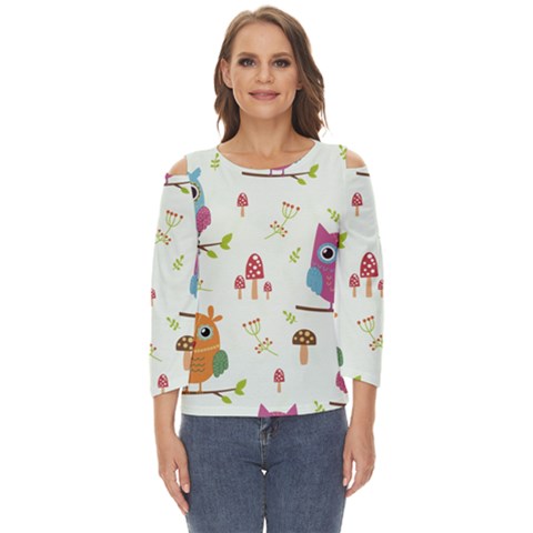 Forest-seamless-pattern-with-cute-owls Cut Out Wide Sleeve Top by pakminggu