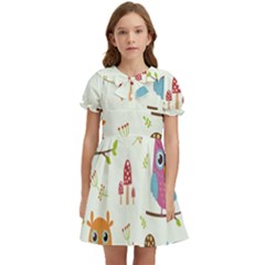 Forest-seamless-pattern-with-cute-owls Kids  Bow Tie Puff Sleeve Dress