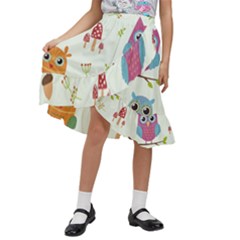 Forest-seamless-pattern-with-cute-owls Kids  Ruffle Flared Wrap Midi Skirt by pakminggu