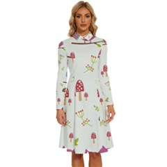 Forest-seamless-pattern-with-cute-owls Long Sleeve Shirt Collar A-line Dress by pakminggu