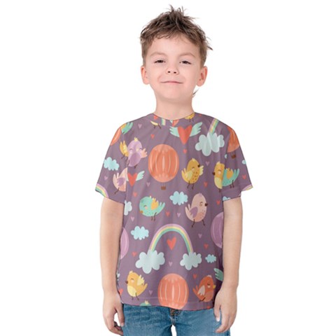 Cute-seamless-pattern-with-doodle-birds-balloons Kids  Cotton Tee by pakminggu