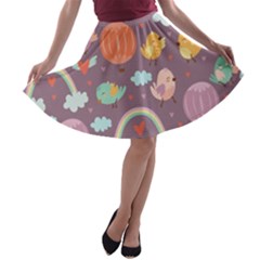 Cute-seamless-pattern-with-doodle-birds-balloons A-line Skater Skirt by pakminggu