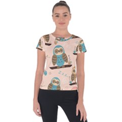 Seamless-pattern-owls-dream-cute-style-pajama-fabric Short Sleeve Sports Top  by pakminggu