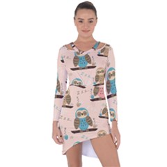 Seamless-pattern-owls-dream-cute-style-pajama-fabric Asymmetric Cut-out Shift Dress by pakminggu