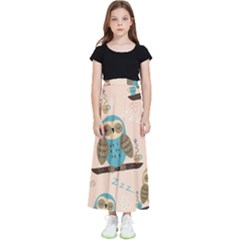 Seamless-pattern-owls-dream-cute-style-pajama-fabric Kids  Flared Maxi Skirt by pakminggu