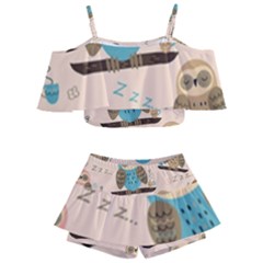 Seamless-pattern-owls-dream-cute-style-pajama-fabric Kids  Off Shoulder Skirt Bikini by pakminggu