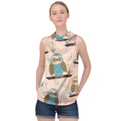 Seamless-pattern-owls-dream-cute-style-pajama-fabric High Neck Satin Top by pakminggu