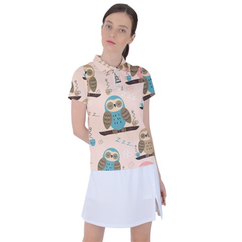 Seamless-pattern-owls-dream-cute-style-pajama-fabric Women s Polo Tee by pakminggu