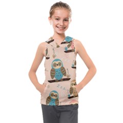 Seamless-pattern-owls-dream-cute-style-pajama-fabric Kids  Sleeveless Hoodie by pakminggu