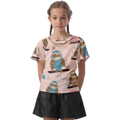 Seamless-pattern-owls-dream-cute-style-pajama-fabric Kids  Front Cut Tee by pakminggu