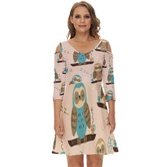 Seamless-pattern-owls-dream-cute-style-pajama-fabric Shoulder Cut Out Zip Up Dress by pakminggu