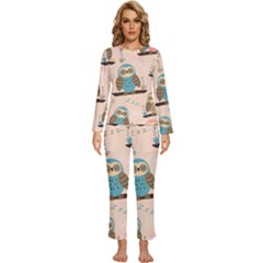 Seamless-pattern-owls-dream-cute-style-pajama-fabric Womens  Long Sleeve Lightweight Pajamas Set by pakminggu