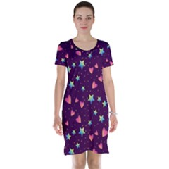 Colorful-stars-hearts-seamless-vector-pattern Short Sleeve Nightdress by pakminggu