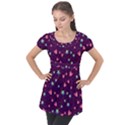 Colorful-stars-hearts-seamless-vector-pattern Puff Sleeve Tunic Top View1