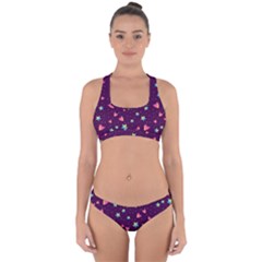 Colorful-stars-hearts-seamless-vector-pattern Cross Back Hipster Bikini Set by pakminggu