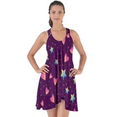 Colorful-stars-hearts-seamless-vector-pattern Show Some Back Chiffon Dress by pakminggu