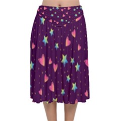 Colorful-stars-hearts-seamless-vector-pattern Velvet Flared Midi Skirt by pakminggu