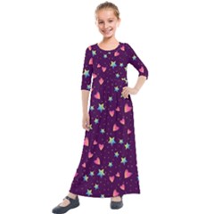 Colorful-stars-hearts-seamless-vector-pattern Kids  Quarter Sleeve Maxi Dress by pakminggu