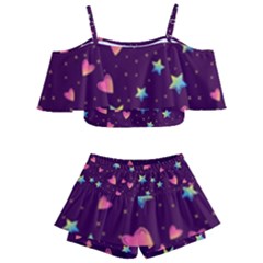 Colorful-stars-hearts-seamless-vector-pattern Kids  Off Shoulder Skirt Bikini by pakminggu