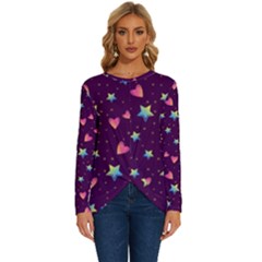 Colorful-stars-hearts-seamless-vector-pattern Long Sleeve Crew Neck Pullover Top by pakminggu