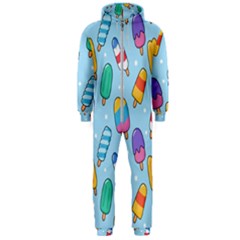 Cute-kawaii-ice-cream-seamless-pattern Hooded Jumpsuit (men) by pakminggu