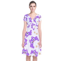 Purple-owl-pattern-background Short Sleeve Front Wrap Dress by pakminggu