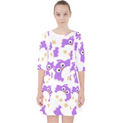 Purple-owl-pattern-background Quarter Sleeve Pocket Dress by pakminggu