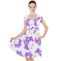 Purple-owl-pattern-background Cap Sleeve Midi Dress View1