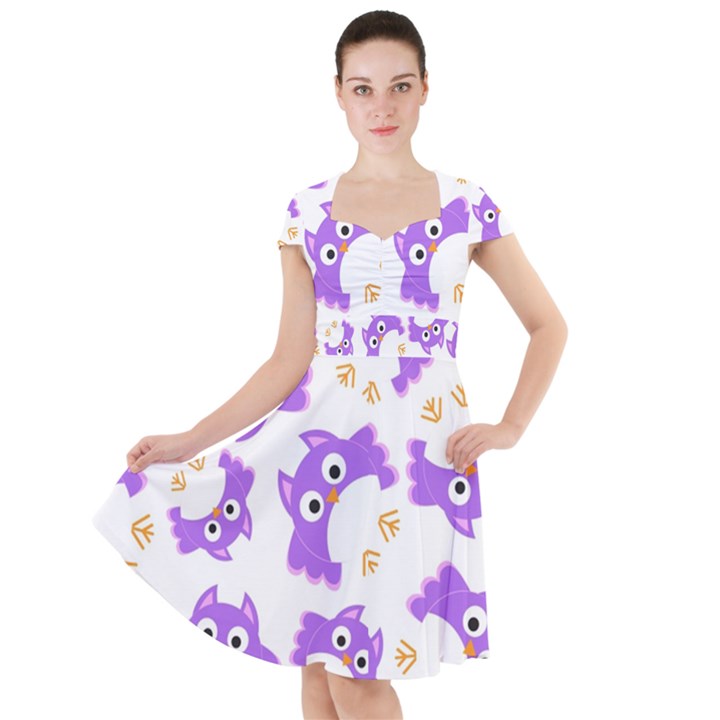 Purple-owl-pattern-background Cap Sleeve Midi Dress