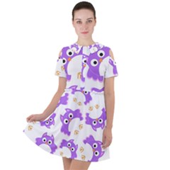 Purple-owl-pattern-background Short Sleeve Shoulder Cut Out Dress  by pakminggu