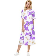 Purple-owl-pattern-background Bow Sleeve Chiffon Midi Dress by pakminggu