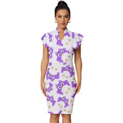 Purple-owl-pattern-background Vintage Frill Sleeve V-neck Bodycon Dress by pakminggu