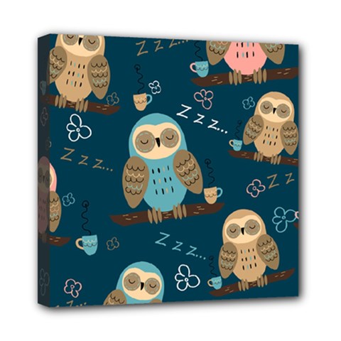 Seamless-pattern-owls-dreaming Mini Canvas 8  X 8  (stretched) by pakminggu