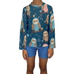 Seamless-pattern-owls-dreaming Kids  Long Sleeve Swimwear by pakminggu