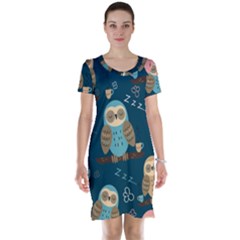 Seamless-pattern-owls-dreaming Short Sleeve Nightdress by pakminggu