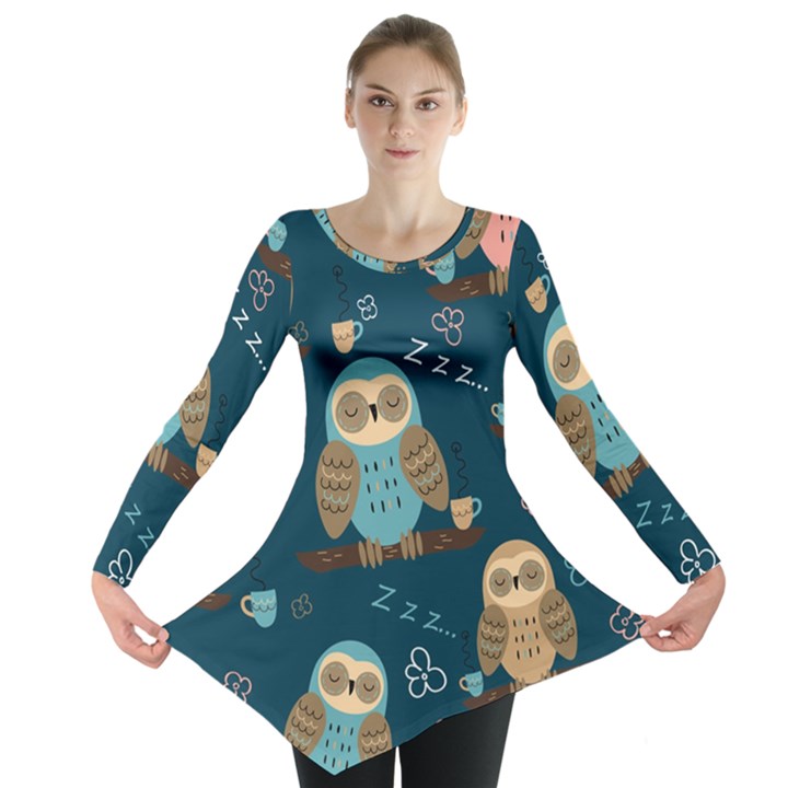 Seamless-pattern-owls-dreaming Long Sleeve Tunic 