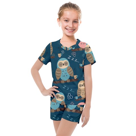 Seamless-pattern-owls-dreaming Kids  Mesh Tee And Shorts Set by pakminggu