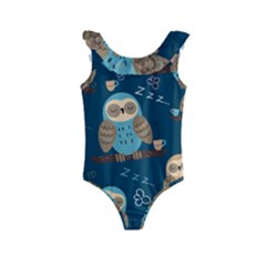 Seamless-pattern-owls-dreaming Kids  Frill Swimsuit by pakminggu