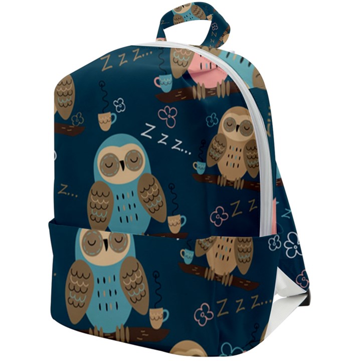 Seamless-pattern-owls-dreaming Zip Up Backpack